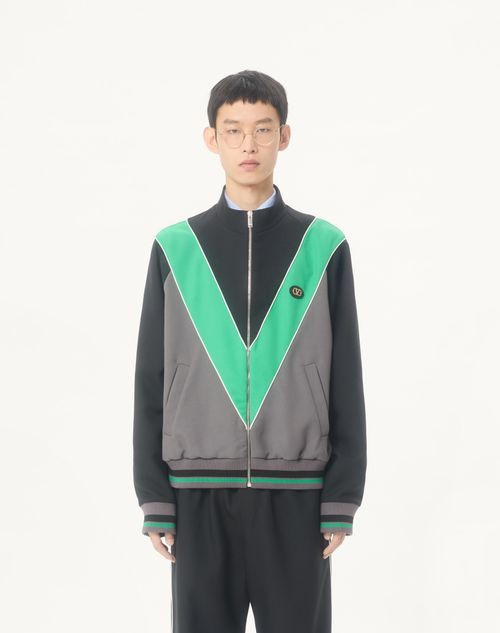 Valentino - Nylon Sweatshirt With Zip And Vlogo Patch - Grey/black - Man - T-shirts And Sweatshirts